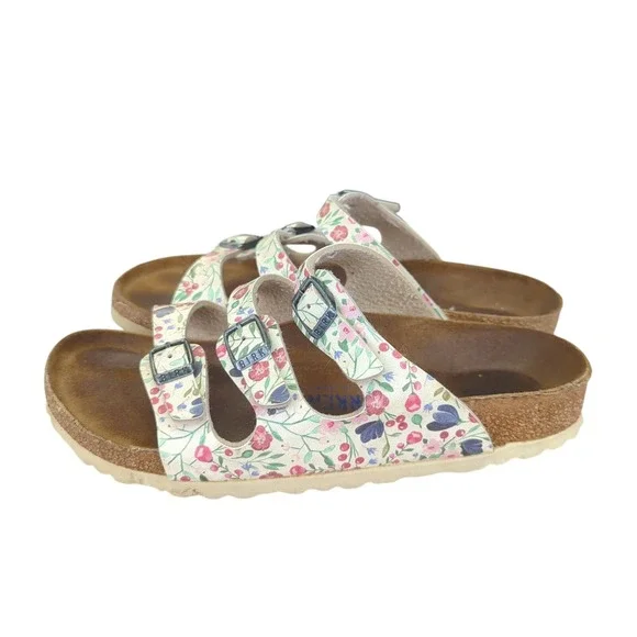 Birkenstock Florida Floral Sandals Womens 6 6.5 37 Triple Strap Summer Casual - Picture 2 of 8